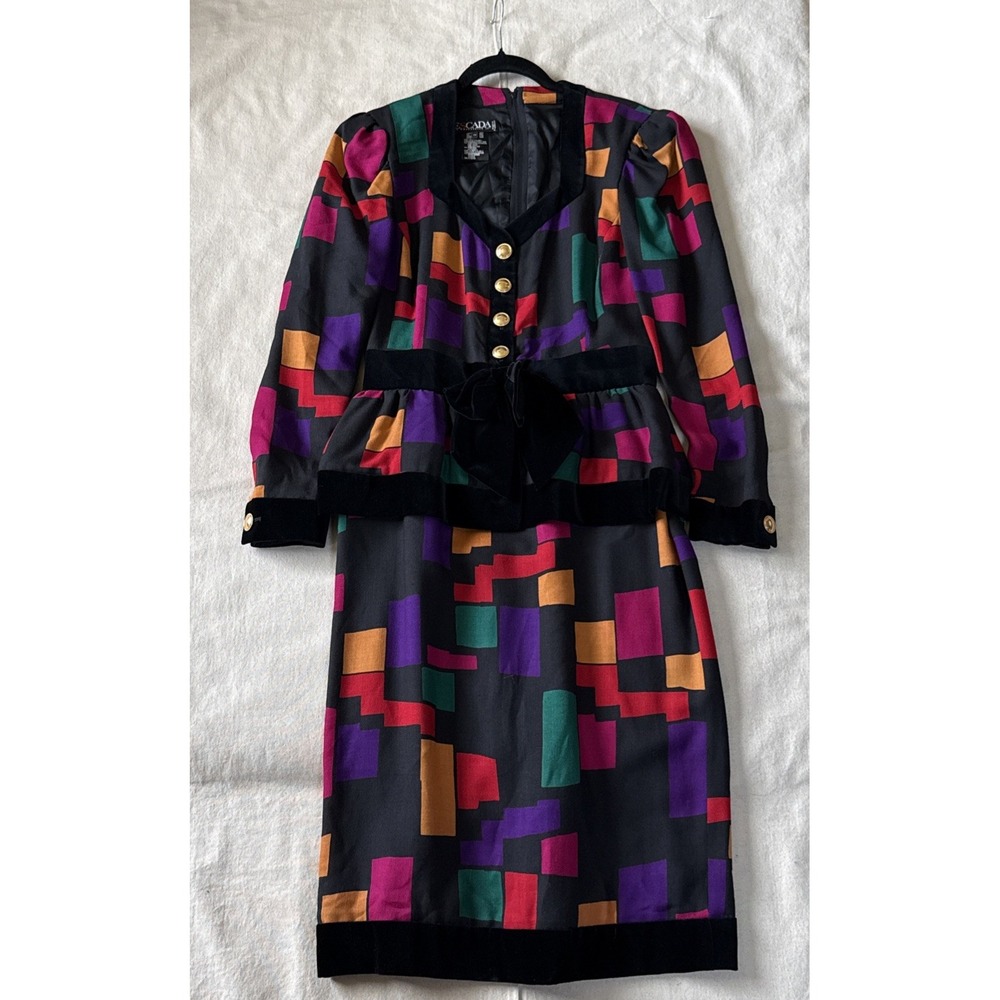 Vintage Escada By Margaretha Ley Wool Silk Geometric/Black Dress 38